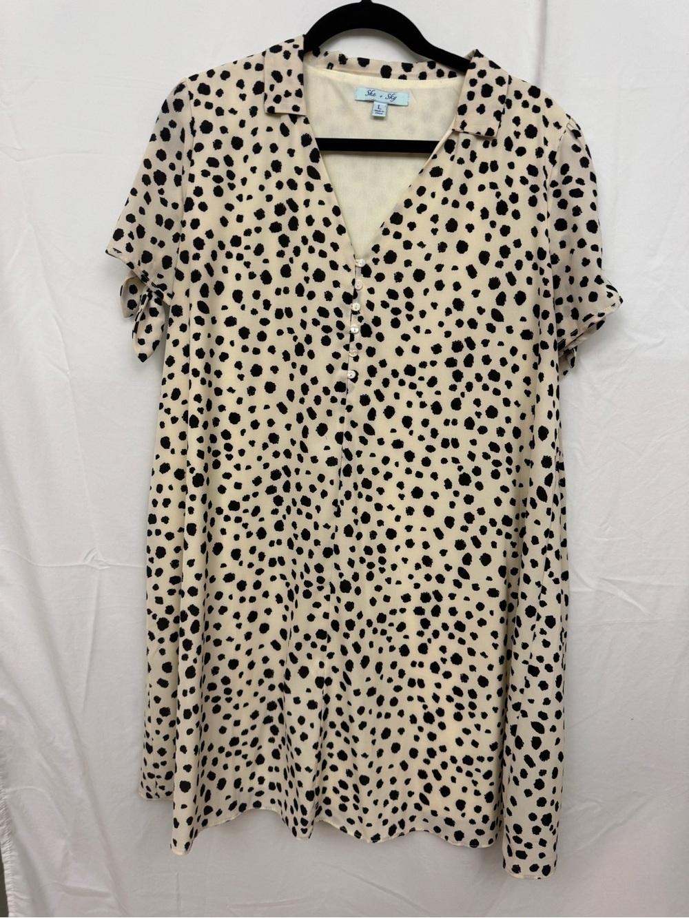 She + Sky Cream and Black Spotted Print Dress